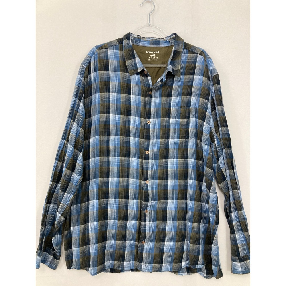 Horny Toad Button Down Shirt XX-Large Blue Plaid Organic Cotton Flannel L/S